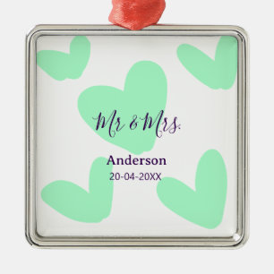 Mr & Mrs add family name date year wedding favor Metal Ornament