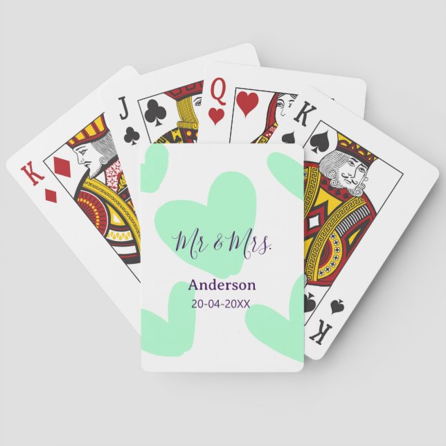 Mr & Mrs add family name date year wedding favor  Poker Cards (Back)