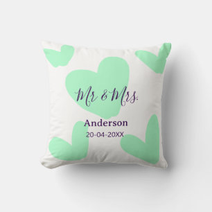 Mr & Mrs add family name date year wedding favor Throw Pillow