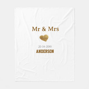 Mr & Mrs add family name golden glitter heart spar Fleece Blanket