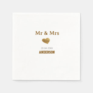 Mr & Mrs add family name golden glitter heart spar Napkins