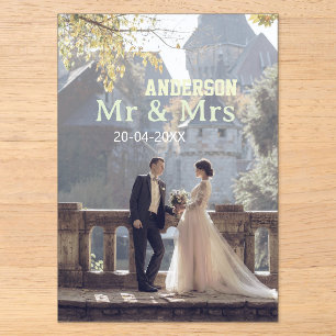 Mr & Mrs add family name photo date wedding family Acrylic Invitations