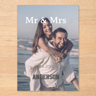 Mr & Mrs add family name photo date wedding family Acrylic Invitations