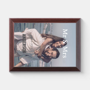 Mr & Mrs add family name photo date wedding family Award Plaque