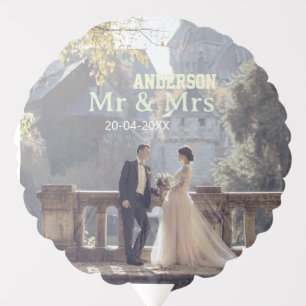 Mr & Mrs add family name photo date wedding family Balloon