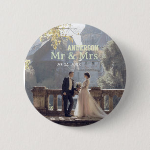 Mr & Mrs add family name photo date wedding family Button