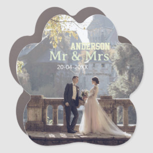 Mr & Mrs add family name photo date wedding family Car Magnet