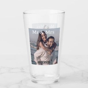 Mr & Mrs add family name photo date wedding family Glass