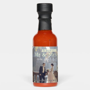 Mr & Mrs add family name photo date wedding family Hot Sauces