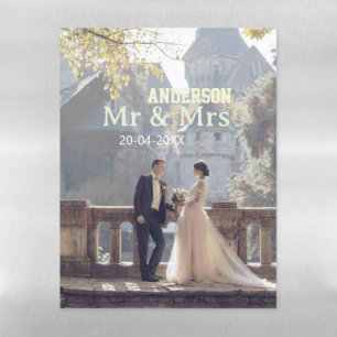 Mr & Mrs add family name photo date wedding family Magnetic Dry Erase Sheet
