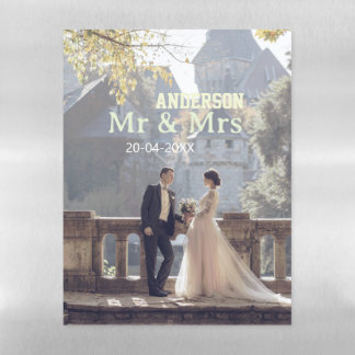 Mr & Mrs add family name photo date wedding family Magnetic Dry Erase Sheet