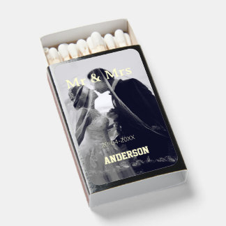 Mr & Mrs add family name photo date wedding family Matchboxes