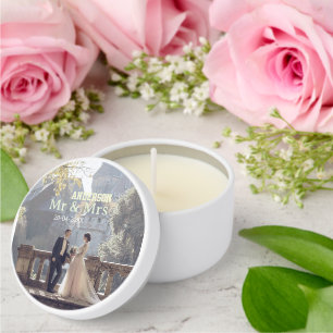 Mr & Mrs add family name photo date wedding family Mini Candle Favors