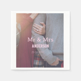 Mr & Mrs add family name photo date wedding family Napkins