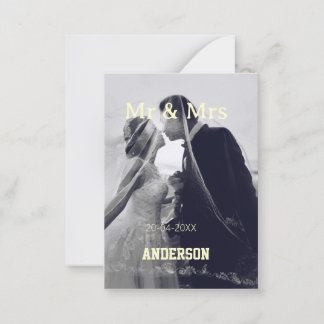 Mr & Mrs add family name photo date wedding family Note Card