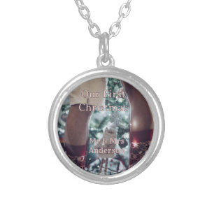 Mr & Mrs add family name photo date wedding family Silver Plated Necklace