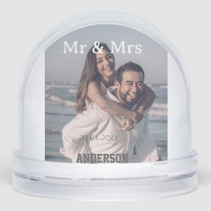 Mr & Mrs add family name photo date wedding family Snow Globe