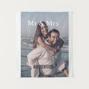 Mr & Mrs add family name photo date wedding family Tapestry
