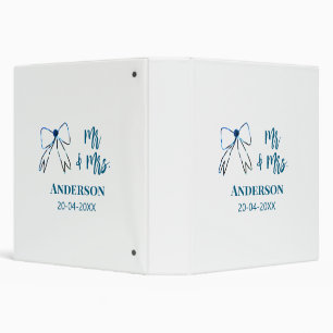 Mr & Mrs add name date wedding favor bow blue gree 3 Ring Binder