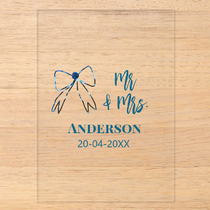 Mr & Mrs add name date wedding favor bow blue gree Acrylic Invitations
