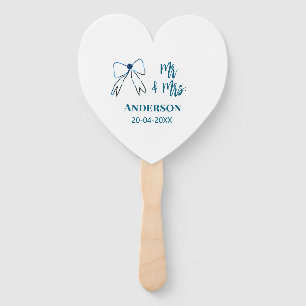 Mr & Mrs add name date wedding favor bow blue gree Hand Fan