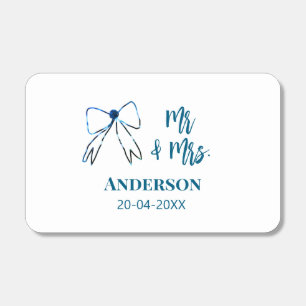 Mr & Mrs add name date wedding favor bow blue gree Matchboxes