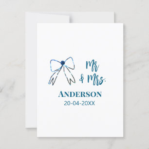 Mr & Mrs add name date wedding favor bow blue gree Postcard