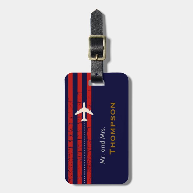 Mr & Mrs airplane travel customizable name Luggage Tag (Front Vertical)