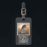 Mr Mrs Ampersand Custom Wedding Photo Honeymoon Luggage Tag<br><div class="desc">Perfect for a wedding honeymoon or anniversary trip,  this unique design includes a text and photo template and a cute "Mr and Mrs" ampersand theme. Add your last name,  the date and more.

The design is made in all white and dark gray.</div>