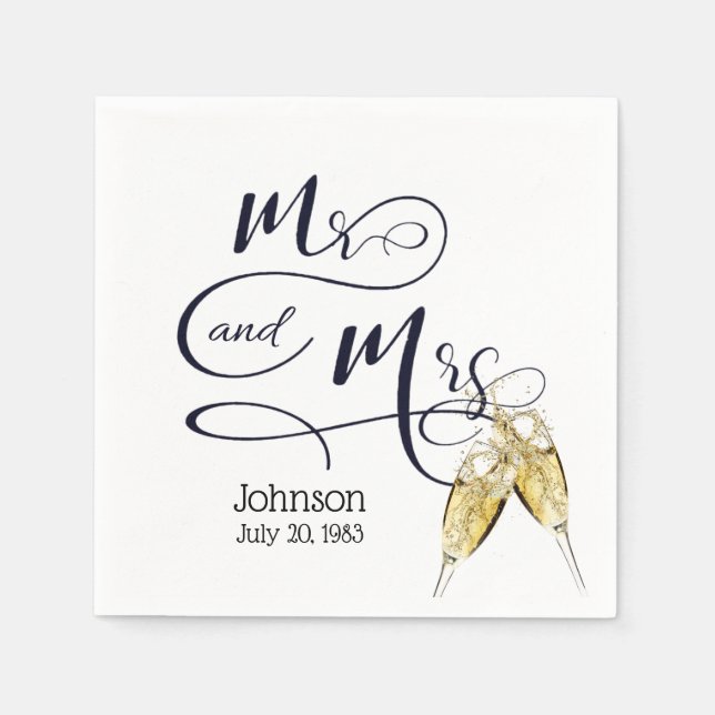 Mr & Mrs. Anniversary Champagne Toast  Napkins (Front)