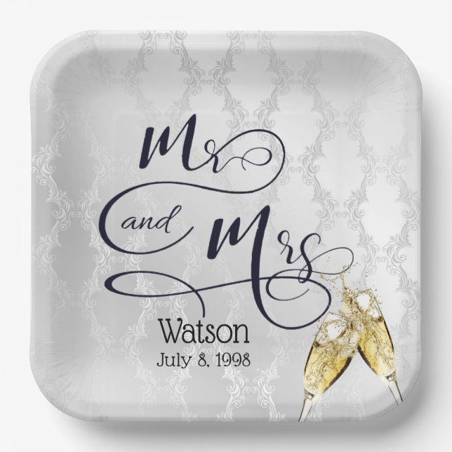 Mr & Mrs. Anniversary Champagne Toast    Paper Plates (Front)
