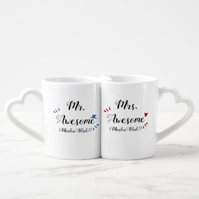 Mr & Mrs Awesome MashaAllah (customizable!) Coffee Mug Set (Front Nesting)
