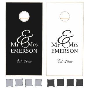 Mr & Mrs B&W custom name & est date Cornhole Set