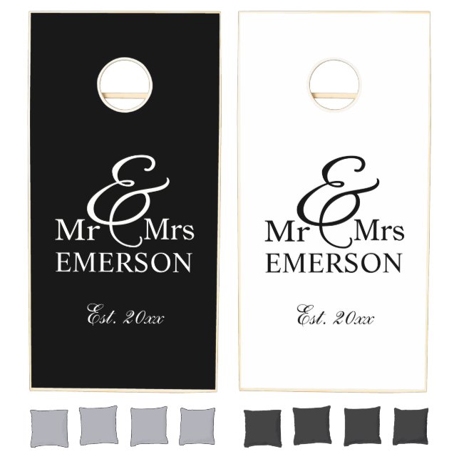 Mr & Mrs B&W custom name & est date Cornhole Set (Set)