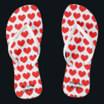 Mr & mrs beach wedding flipflops for bride & groom<br><div class="desc">Mr and mrs beach wedding flipflops for bride & groom. Personalized beach wedding flip flops for couple, honeymooners, guests, friends, family etc. Cute red heart pattern design with surname. Elegant party favor set with custom last name or monogram and little heart love symbol. Romantic his and hers sandals with stylish...</div>