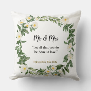 Mr & Mrs bible scripture wedding anniversary gift Throw Pillow