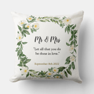 Mr & Mrs bible scripture wedding anniversary gift Throw Pillow