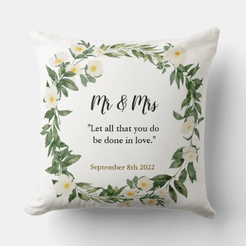 Mr  Mrs bible scripture wedding anniversary gift Throw Pillow