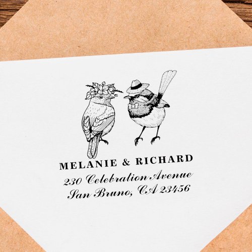 Mr  Mrs Birds Wedding Names Script Return Address Rubber Stamp