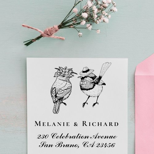 Mr  Mrs Birds Wedding Names Script Return Address Self_inking Stamp