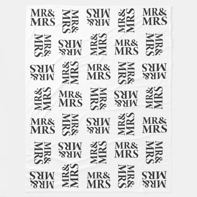 Mr. & Mrs. Black and White Pattern Fleece Blanket (Front)