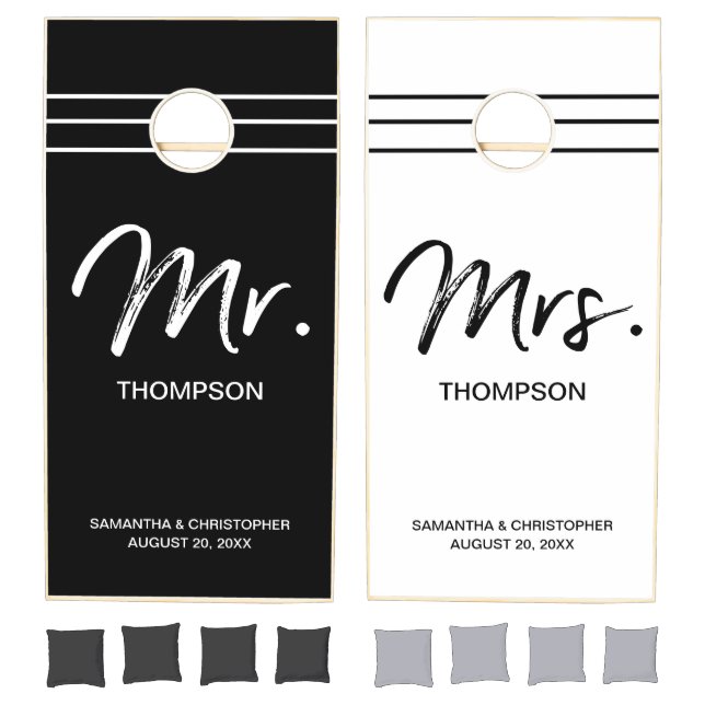 Mr & Mrs Black and white Wedding Cornhole Set (Set)
