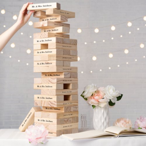 Mr   Mrs Black Custom Wedding Couple Name  Topple Topple Tower