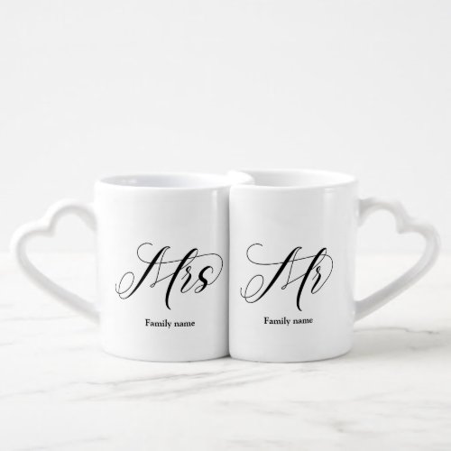 MrMrs Black Modern Script Custom Wedding Newlywed Coffee Mug Set