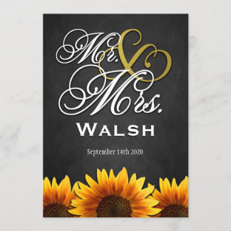Mr & Mrs Black Sunflower Wedding Invitations
