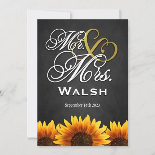 Mr  Mrs Black Sunflower Wedding Invitations