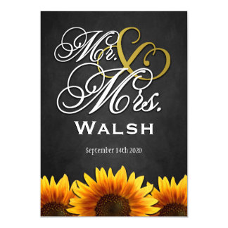 Mr & Mrs Black Sunflower Wedding Invitations