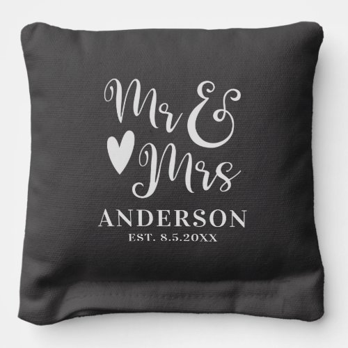 Mr Mrs Black White Monogram Wedding Cornhole Bags