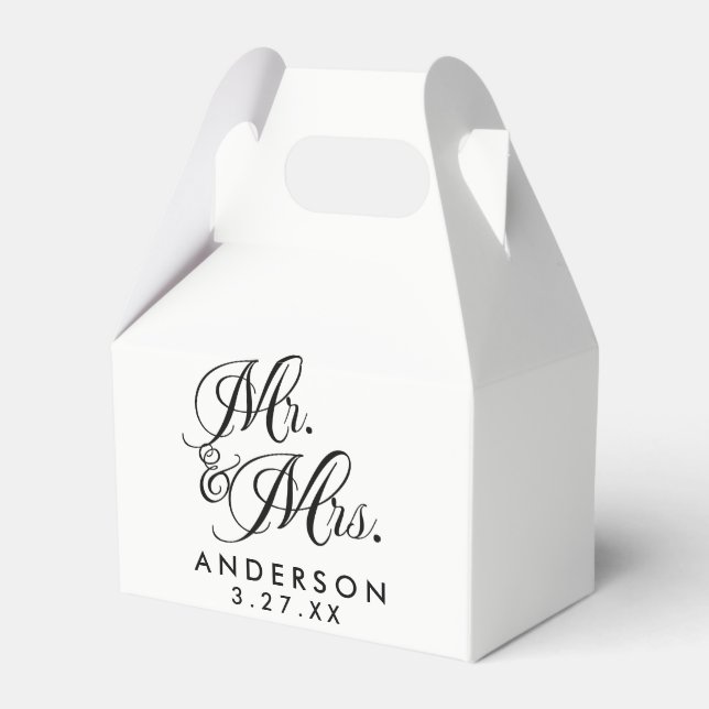 Mr. & Mrs. Black White Wedding Engagement Favor Boxes (Front Side)