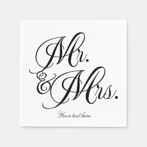 Mr  Mrs Black White Wedding Engagement Party Napkins